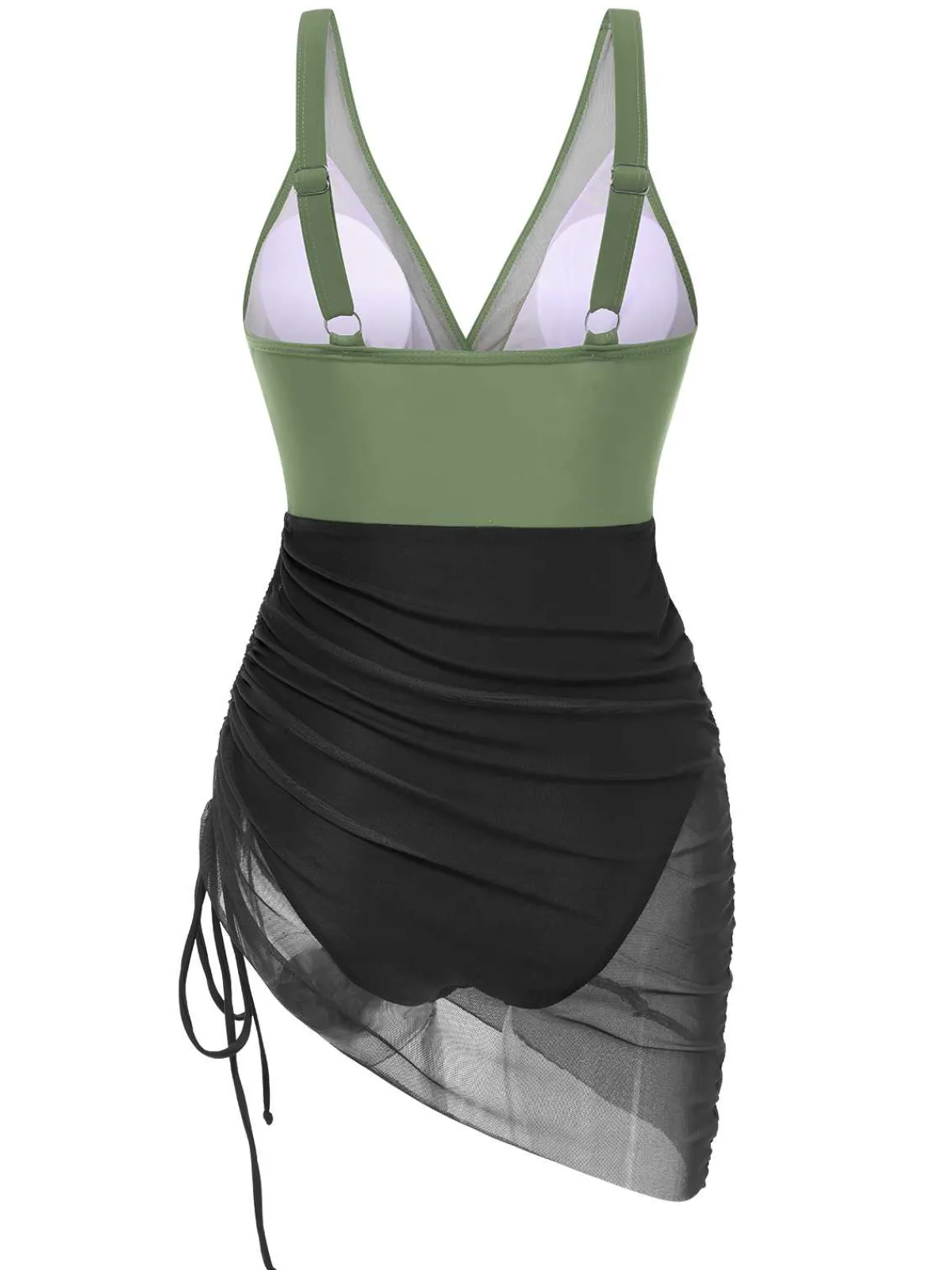 Best Retro Stage 1950s Strap Sheer Mesh Solid One-Piece Swimsuit