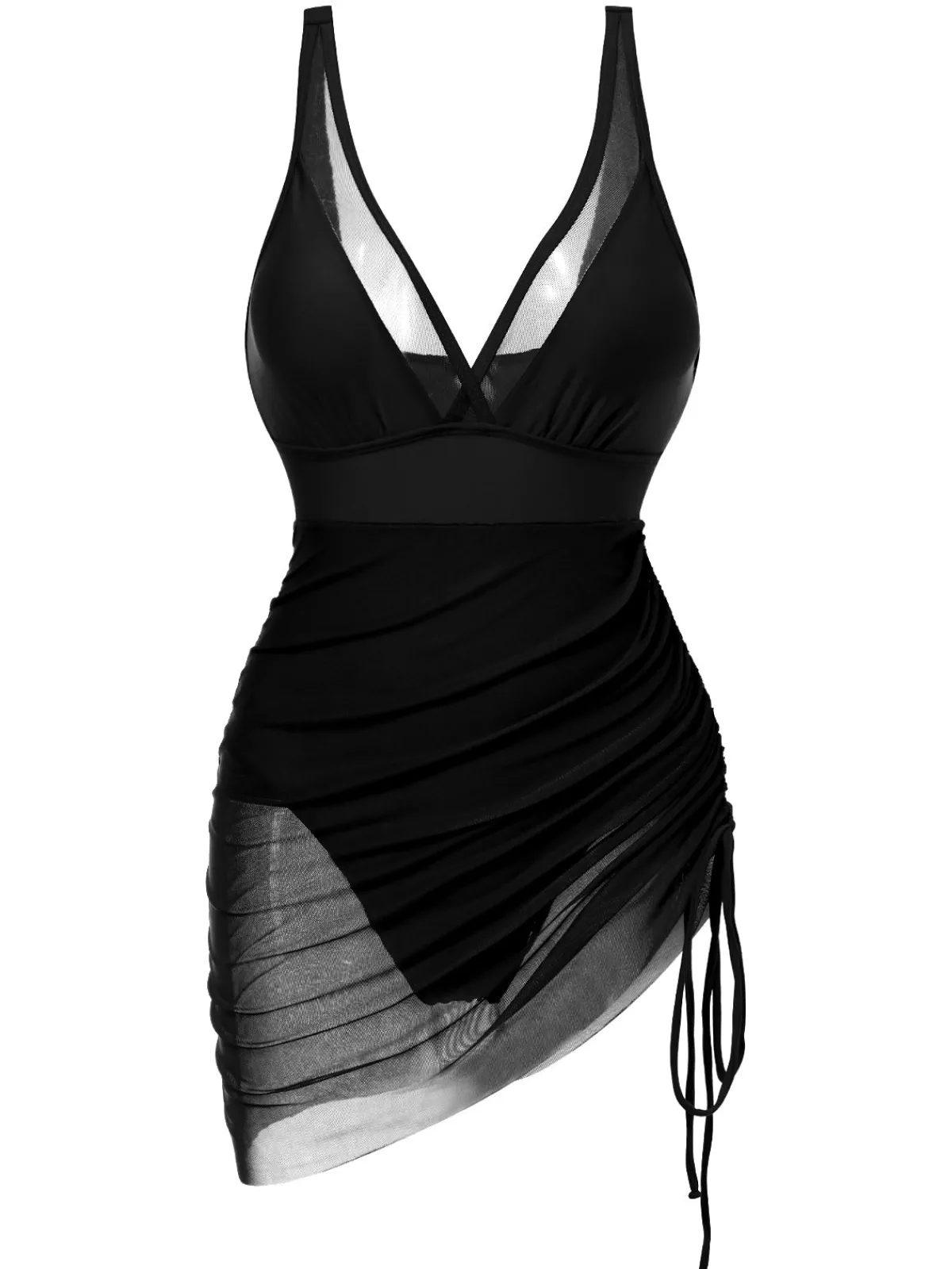 Best Retro Stage 1950s Strap Sheer Mesh Solid One-Piece Swimsuit