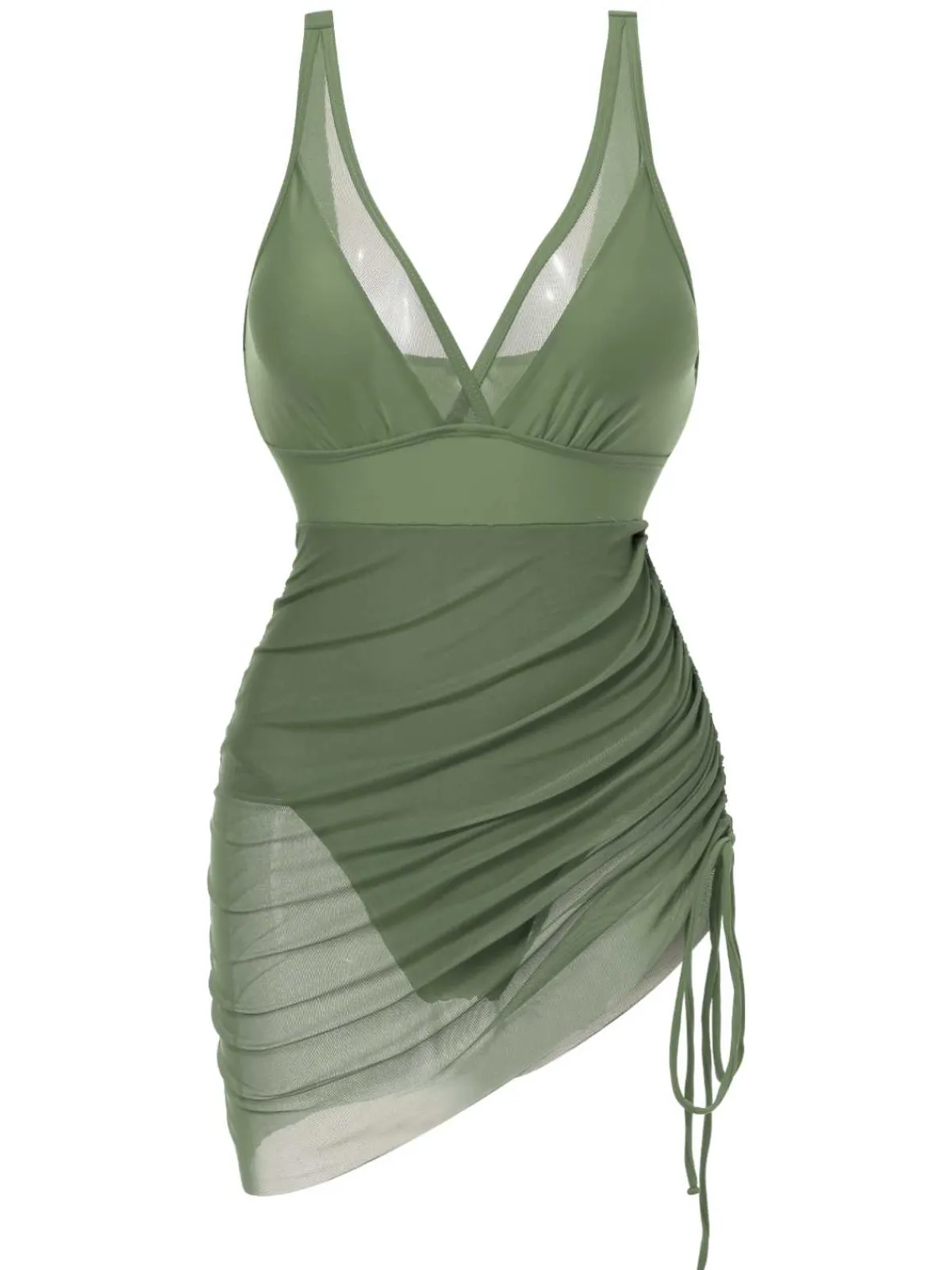 Best Retro Stage 1950s Strap Sheer Mesh Solid One-Piece Swimsuit