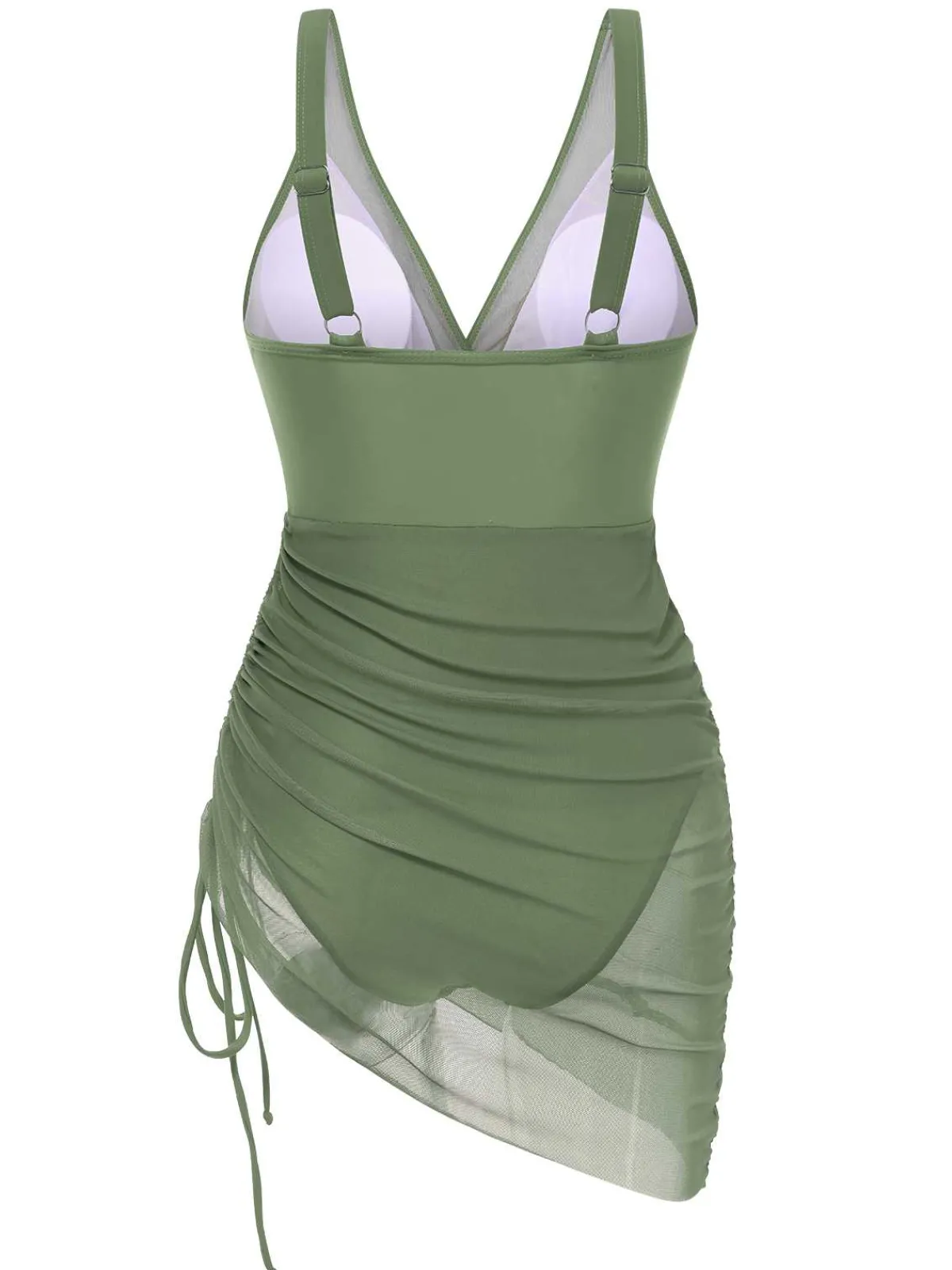 Best Retro Stage 1950s Strap Sheer Mesh Solid One-Piece Swimsuit