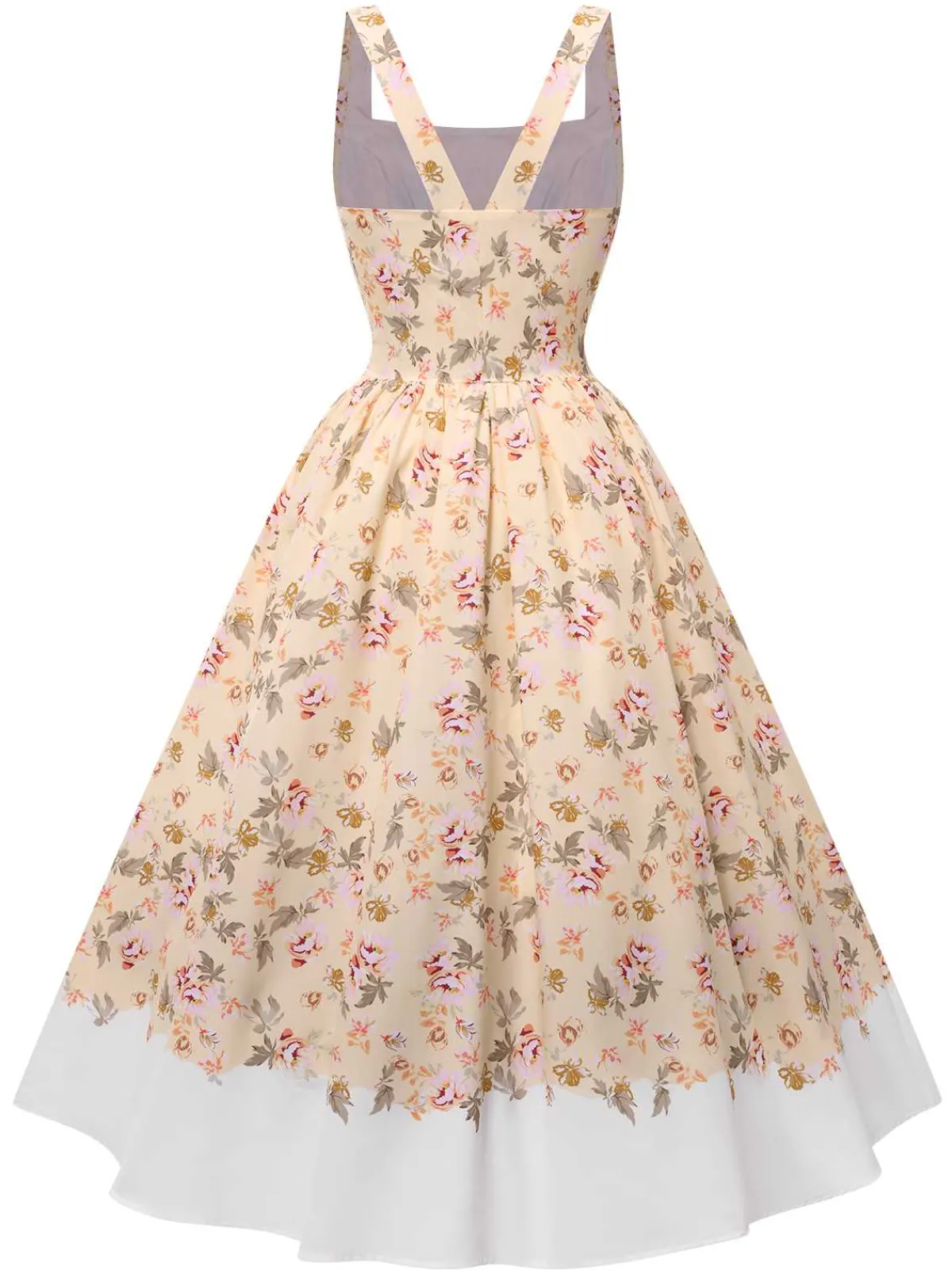 Best Retro Stage 1950s Strap Square Neck Corset Floral Dress Yellow