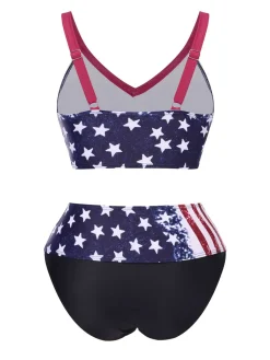 Hot Retro Stage 1960s Strap Stars Stripes Bow Bikini Multicolor