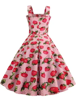 Outlet Retro Stage 1950s Strap Strawberry Polka Dots Sleeveless Dress