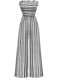 Fashion Retro Stage 1970s Strapless Boho Stripes Wide Leg Jumpsuit