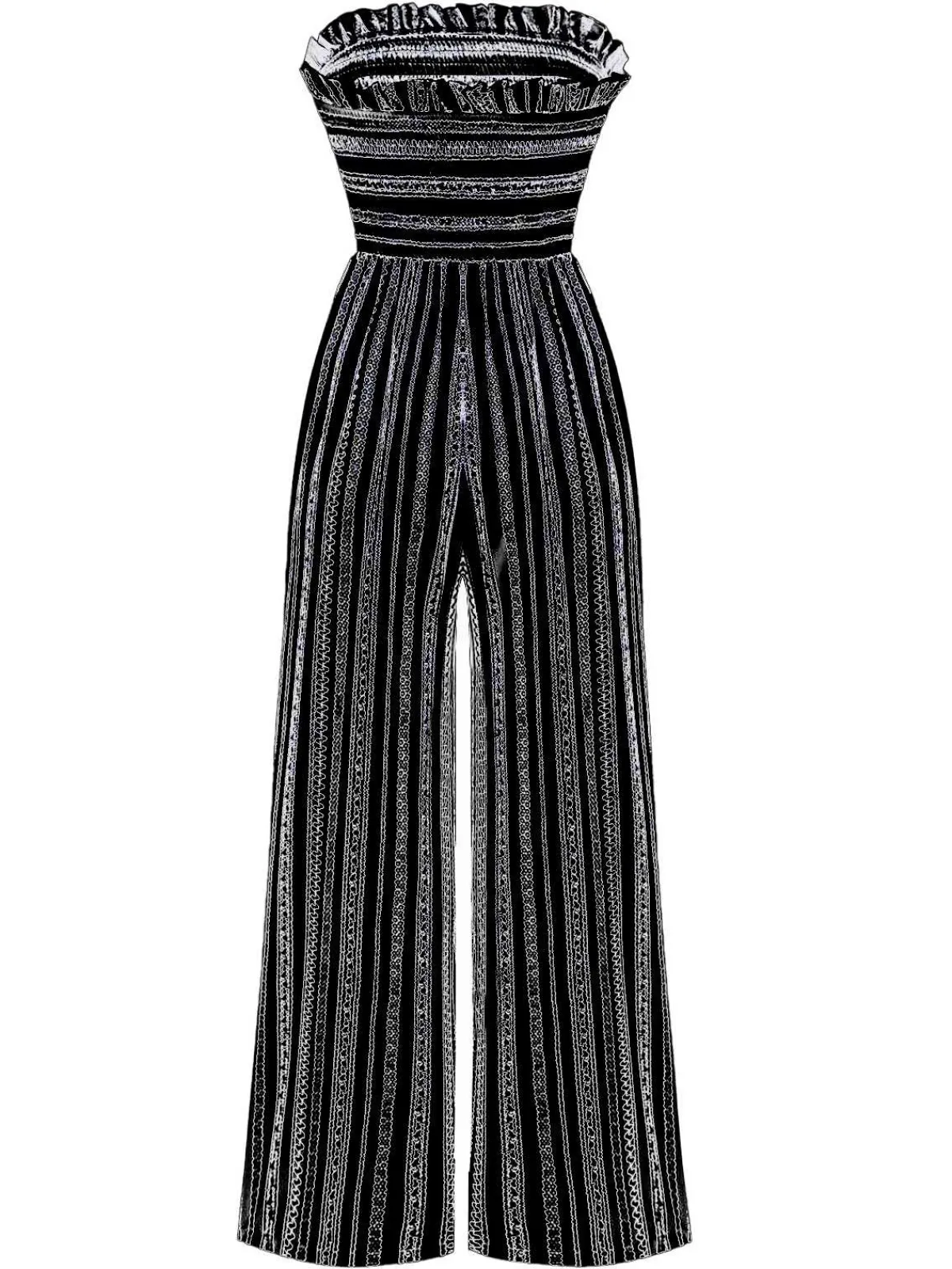 Fashion Retro Stage 1970s Strapless Boho Stripes Wide Leg Jumpsuit