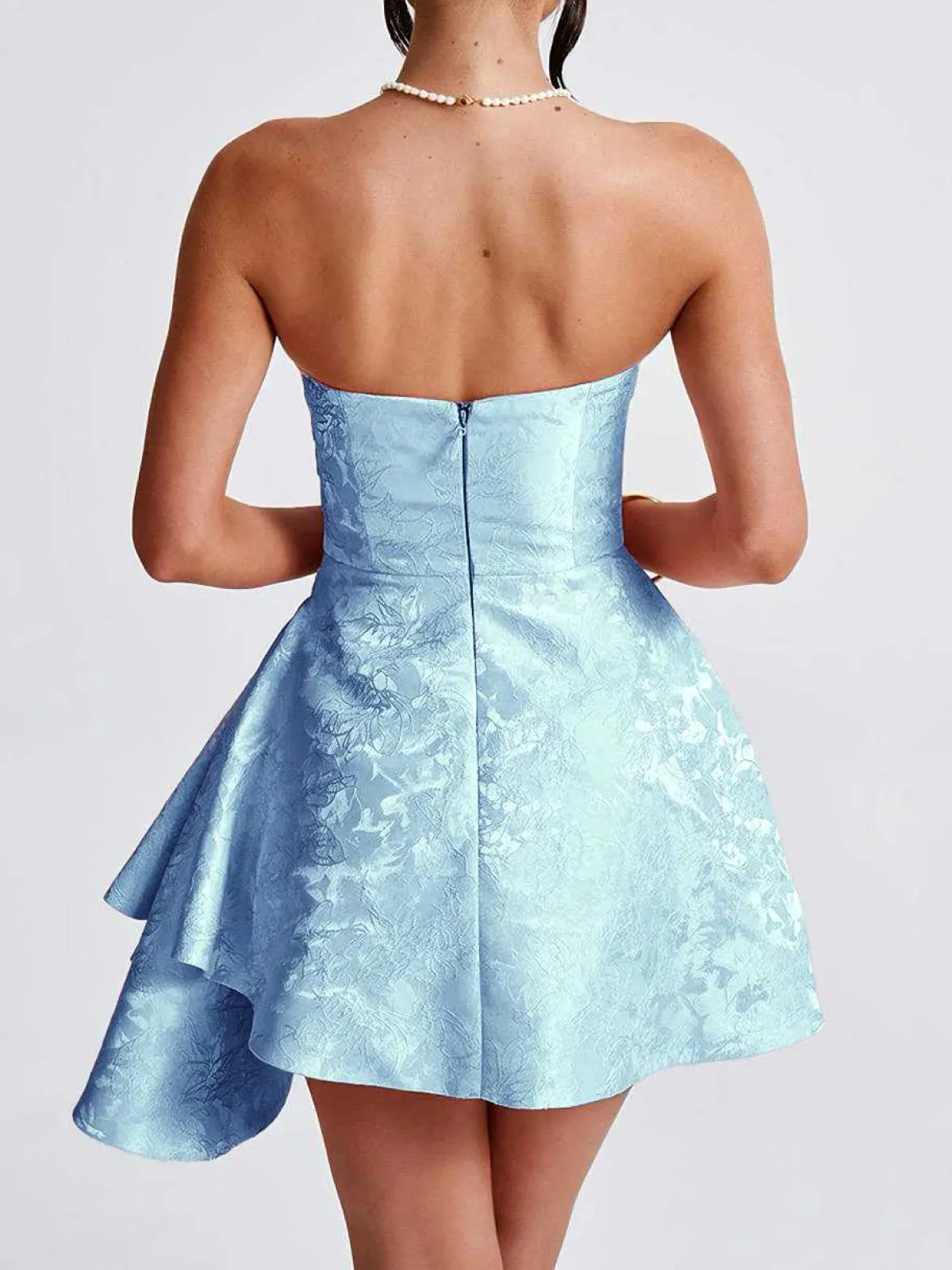 Clearance Retro Stage 1970s Strapless Roses Jacquard Dress