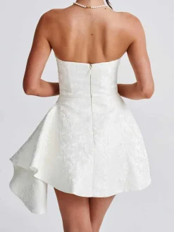 Clearance Retro Stage 1970s Strapless Roses Jacquard Dress