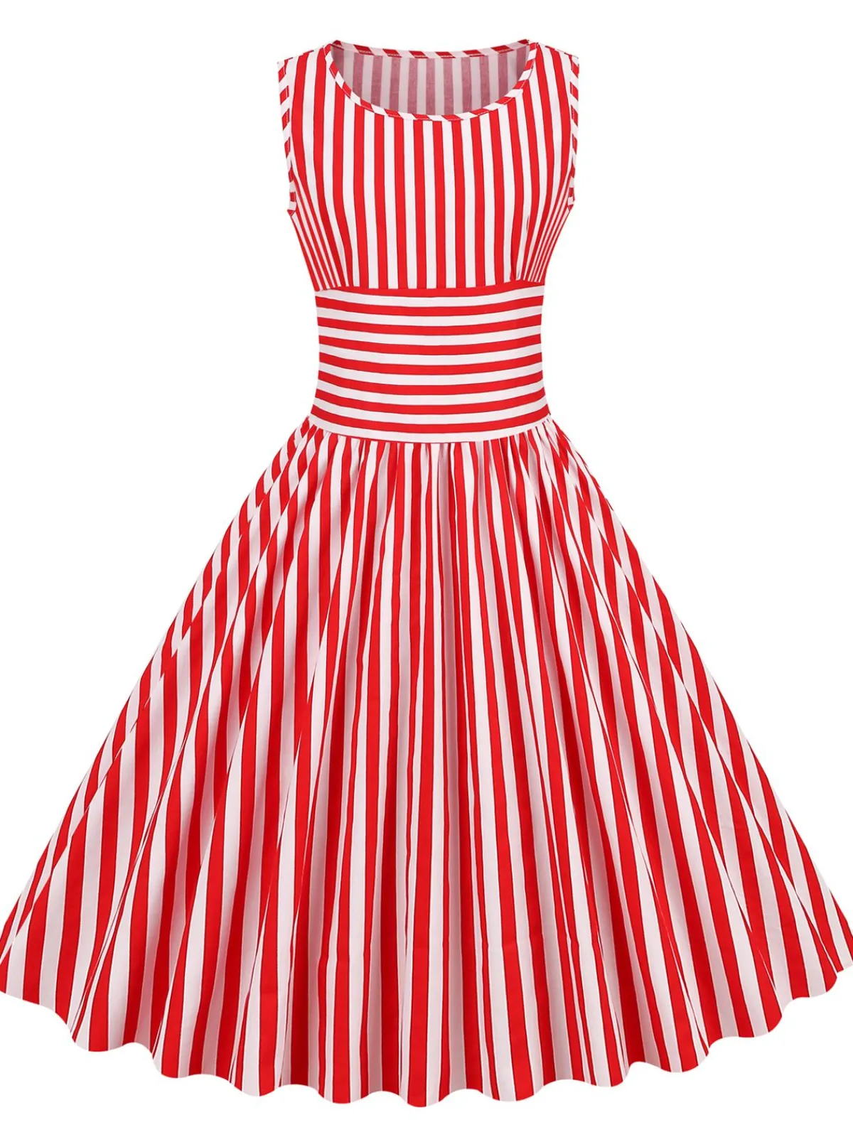 Sale Retro Stage 1950s Stripe Crew Neck Swing Dress