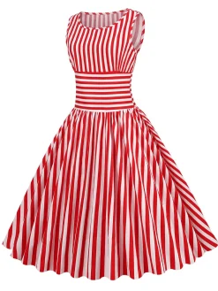 Sale Retro Stage 1950s Stripe Crew Neck Swing Dress