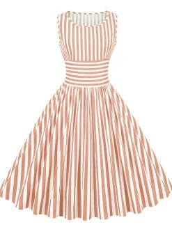 Sale Retro Stage 1950s Stripe Crew Neck Swing Dress