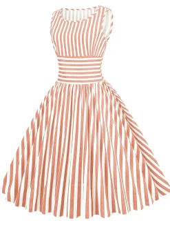 Sale Retro Stage 1950s Stripe Crew Neck Swing Dress