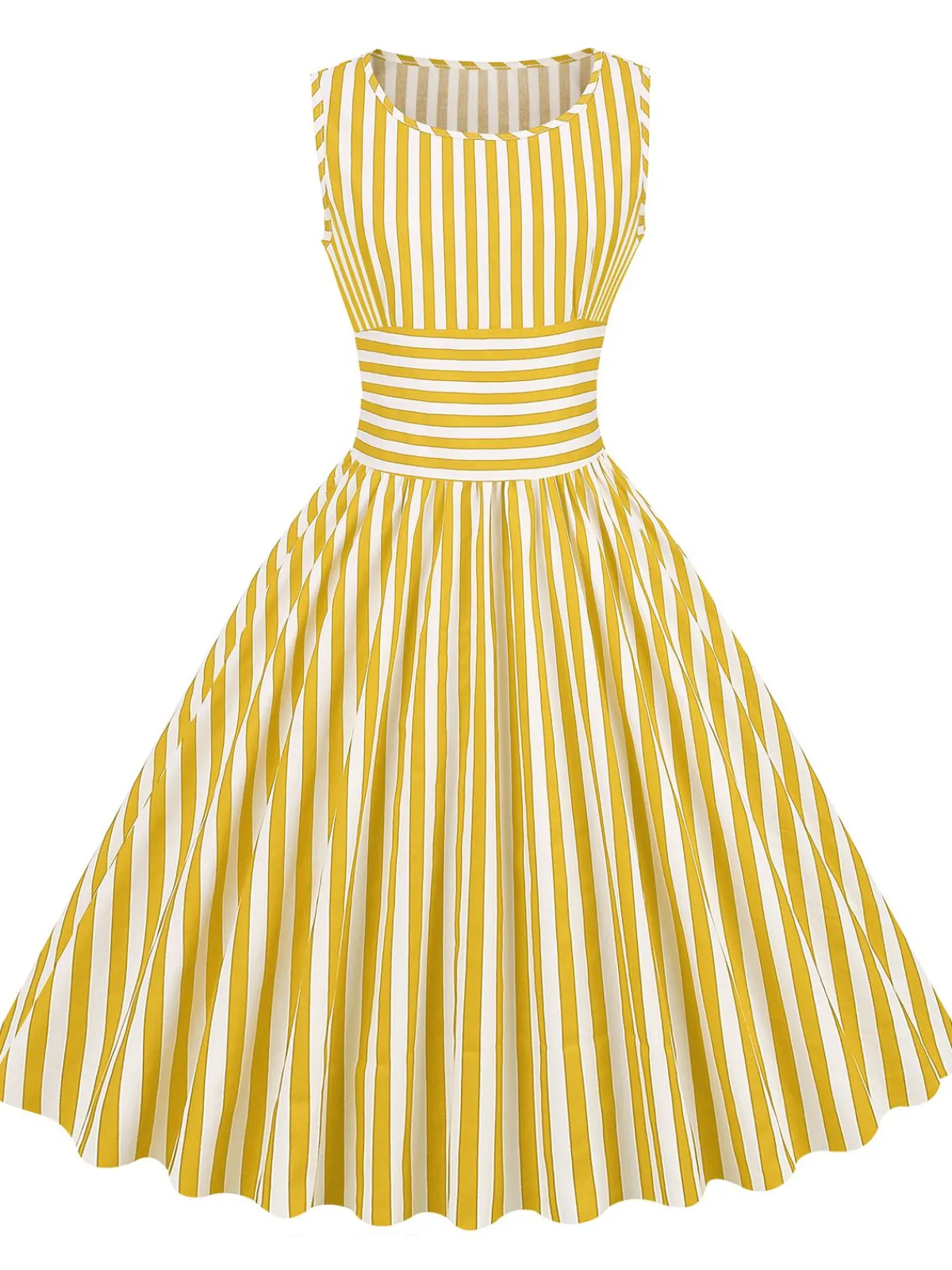 Sale Retro Stage 1950s Stripe Crew Neck Swing Dress