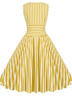 Sale Retro Stage 1950s Stripe Crew Neck Swing Dress