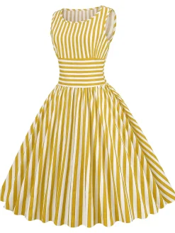 Sale Retro Stage 1950s Stripe Crew Neck Swing Dress