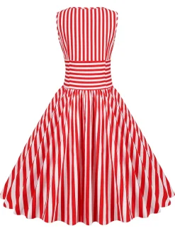 Sale Retro Stage 1950s Stripe Crew Neck Swing Dress