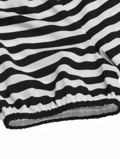 Sale Retro Stage 1950s Stripe Lapel Bow Knit Top Black-White