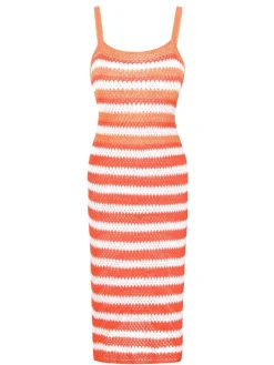 Discount Retro Stage 1960s Striped Knitted Spaghetti Straps Dress