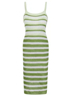 Discount Retro Stage 1960s Striped Knitted Spaghetti Straps Dress