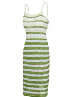 Discount Retro Stage 1960s Striped Knitted Spaghetti Straps Dress
