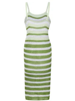 Discount Retro Stage 1960s Striped Knitted Spaghetti Straps Dress