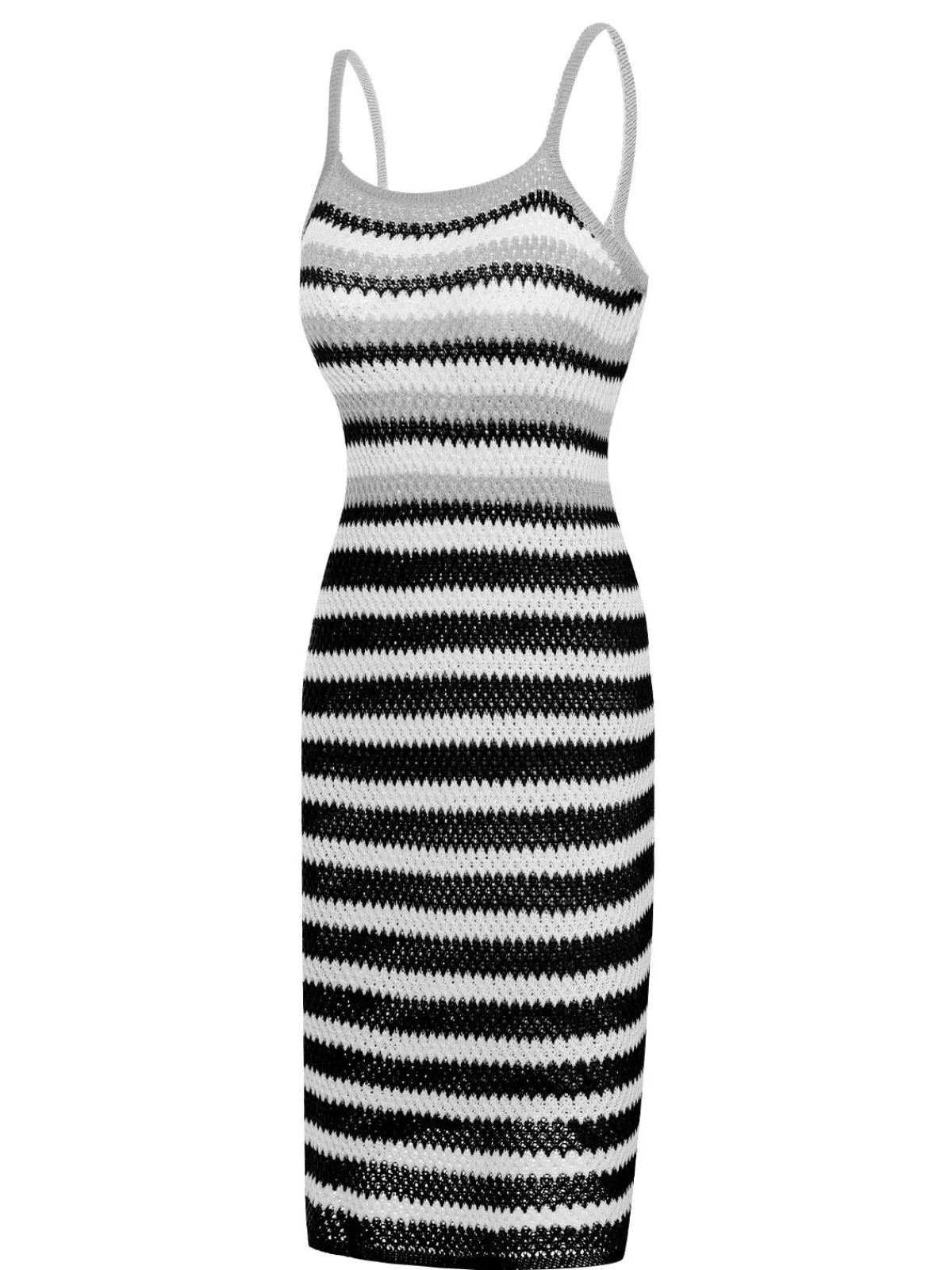 Discount Retro Stage 1960s Striped Knitted Spaghetti Straps Dress