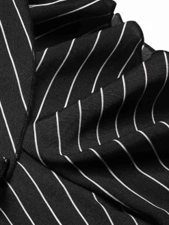 Best Retro Stage 1950s Striped Slanted Shoulder Ruffle Jumpsuit