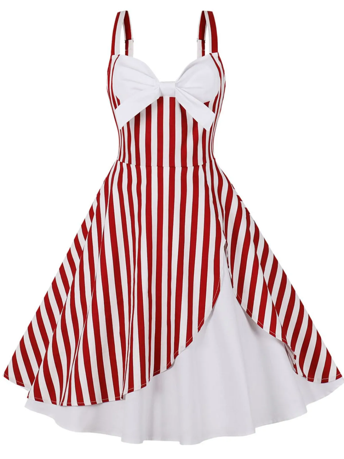 Outlet Retro Stage 1950s Stripes Contrast Patchwork Strap Dress