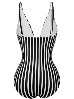 Sale Retro Stage 1950s Stripes Spaghetti Strap One-Piece Swimsuit