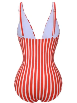 Sale Retro Stage 1950s Stripes Spaghetti Strap One-Piece Swimsuit