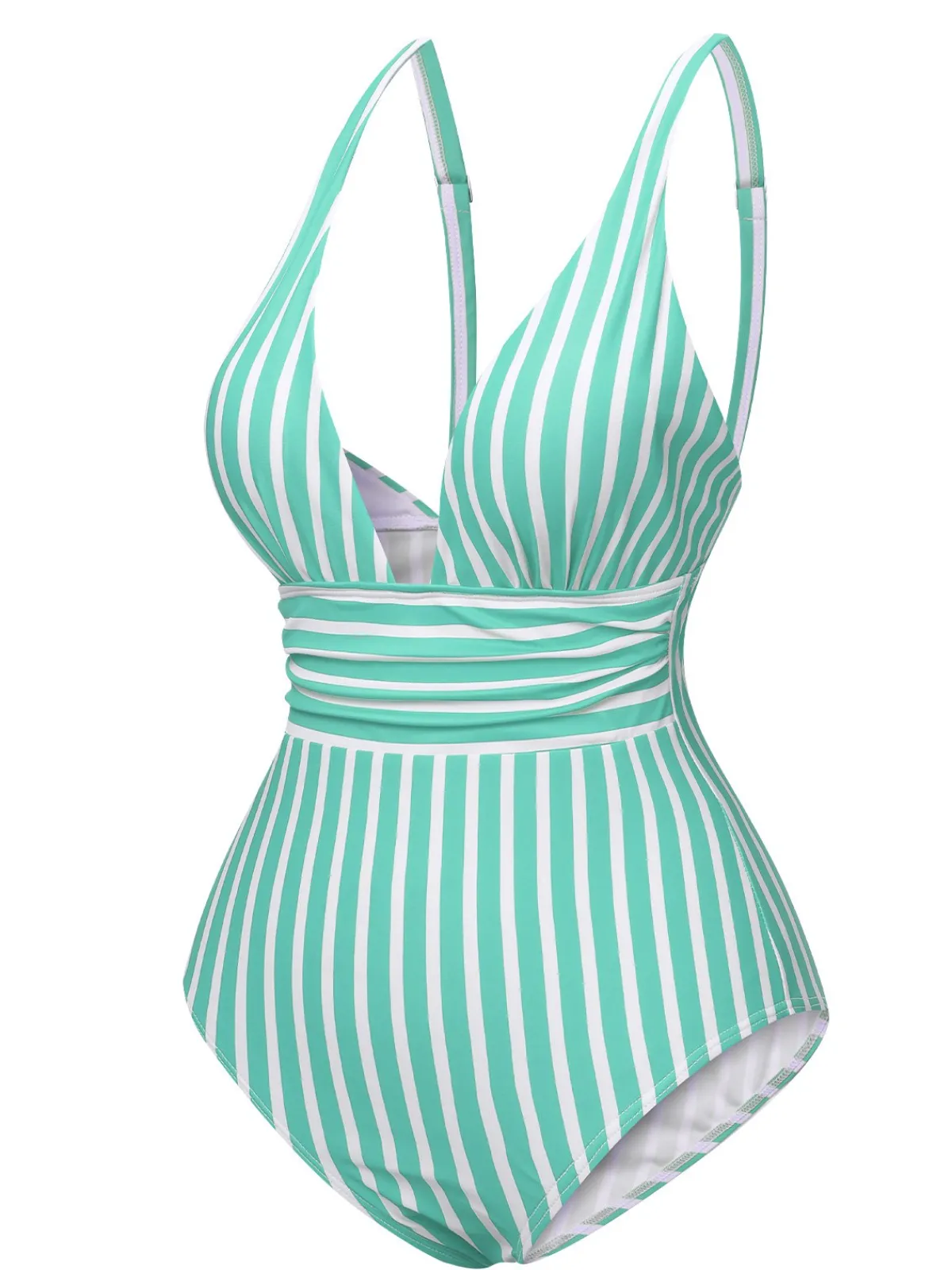 Sale Retro Stage 1950s Stripes Spaghetti Strap One-Piece Swimsuit