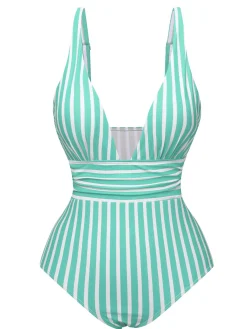 Outlet Retro Stage 1950s Stripes Spaghetti Strap One-Piece Swimsuit