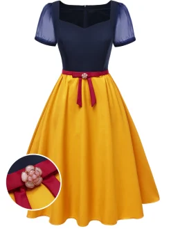 Outlet Retro Stage 1940s Sweetheart Neck Bow Princess Dress Turmeric
