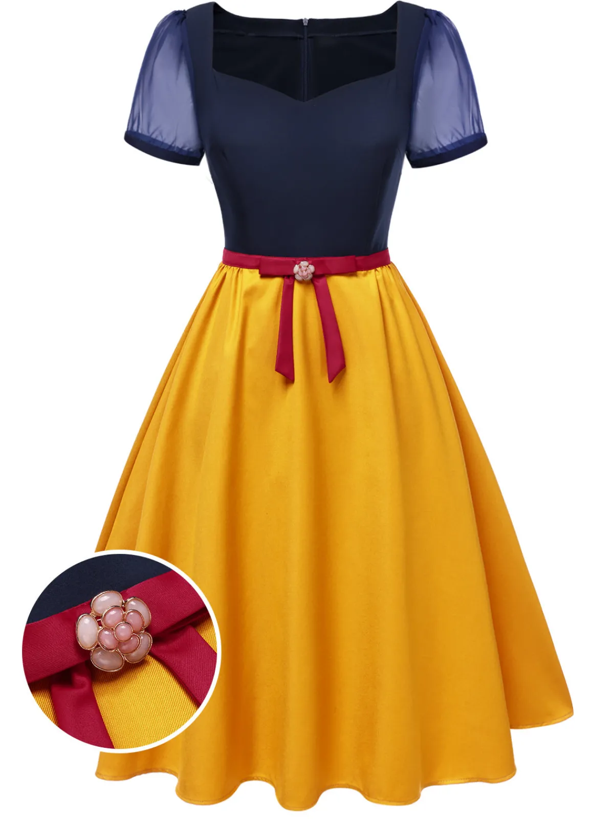 Outlet Retro Stage 1940s Sweetheart Neck Bow Princess Dress Turmeric