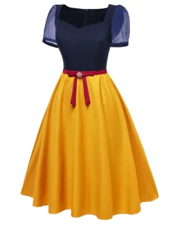 Outlet Retro Stage 1940s Sweetheart Neck Bow Princess Dress Turmeric