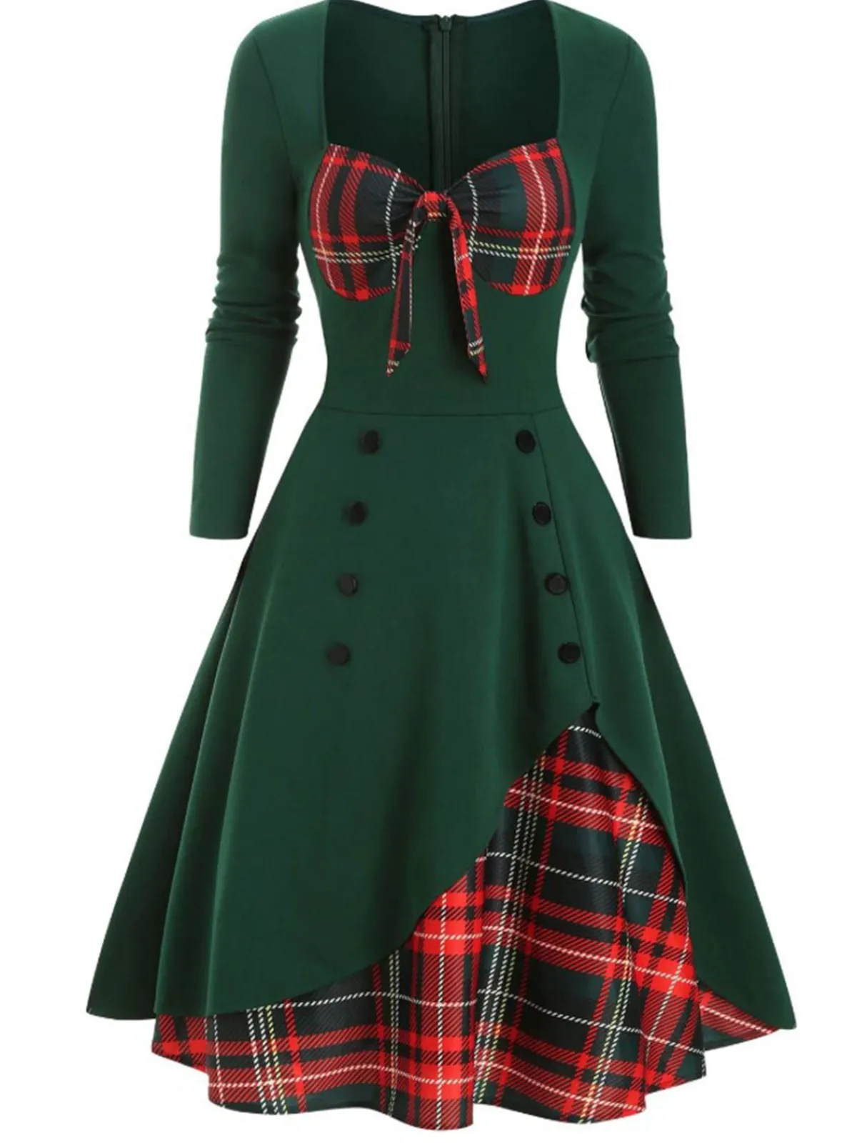 Sale Retro Stage 1950s Sweetheart Plaid Patchwork Dress