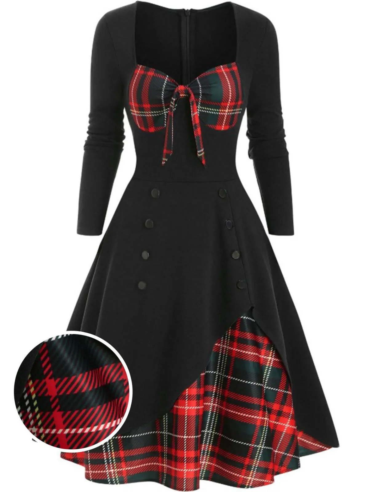 Sale Retro Stage 1950s Sweetheart Plaid Patchwork Dress