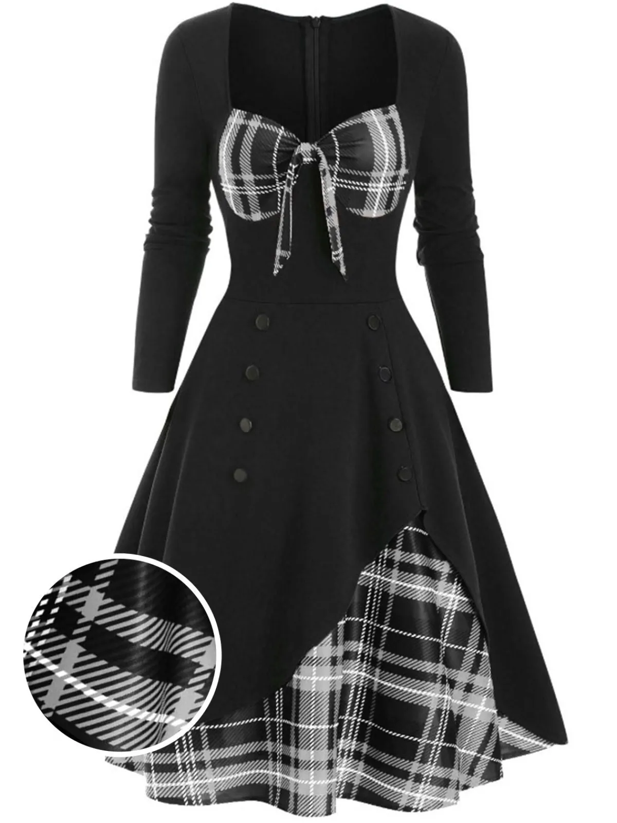 Sale Retro Stage 1950s Sweetheart Plaid Patchwork Dress