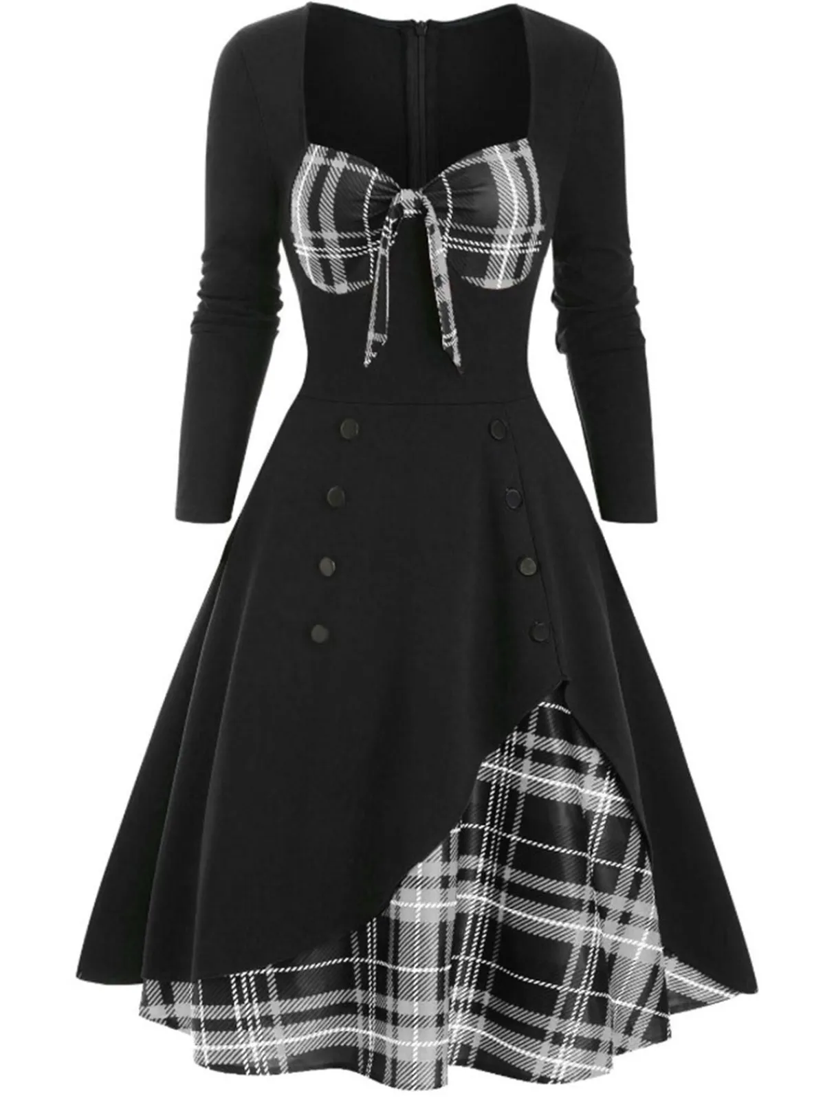 Sale Retro Stage 1950s Sweetheart Plaid Patchwork Dress