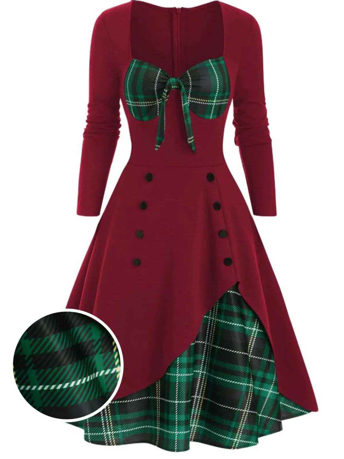 Sale Retro Stage 1950s Sweetheart Plaid Patchwork Dress