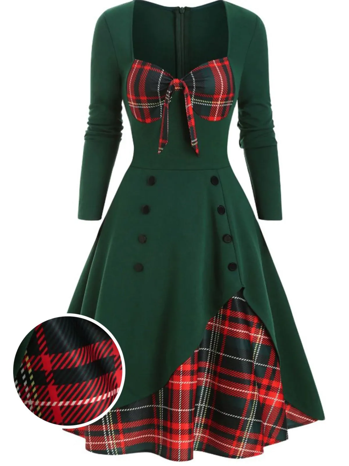 Outlet Retro Stage 1950s Sweetheart Plaid Patchwork Dress