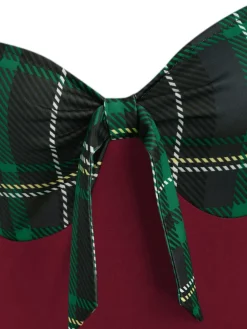 Outlet Retro Stage 1950s Sweetheart Plaid Patchwork Dress