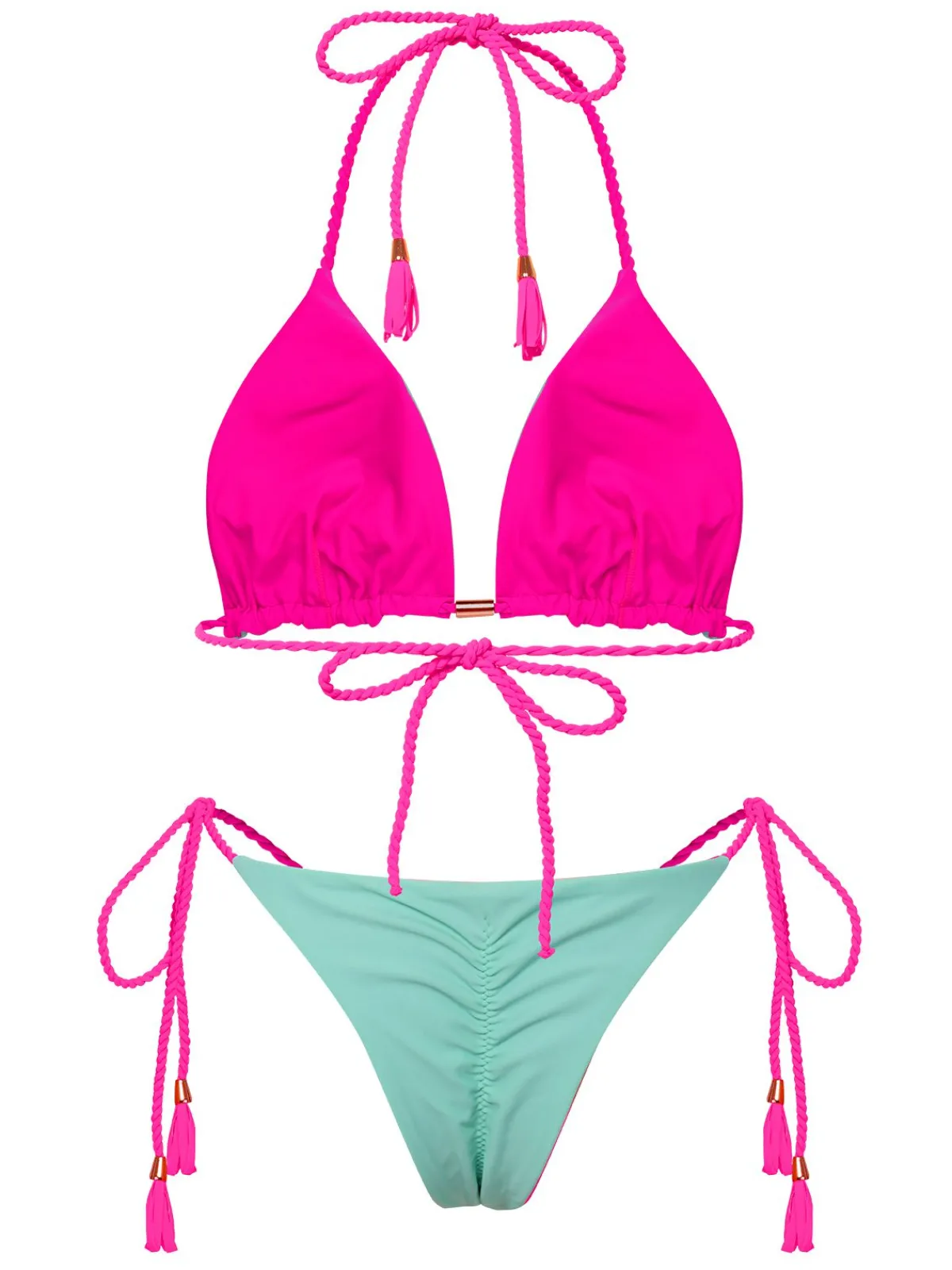 Outlet Retro Stage 1950s Tie Back Backless Braided Bikini Set