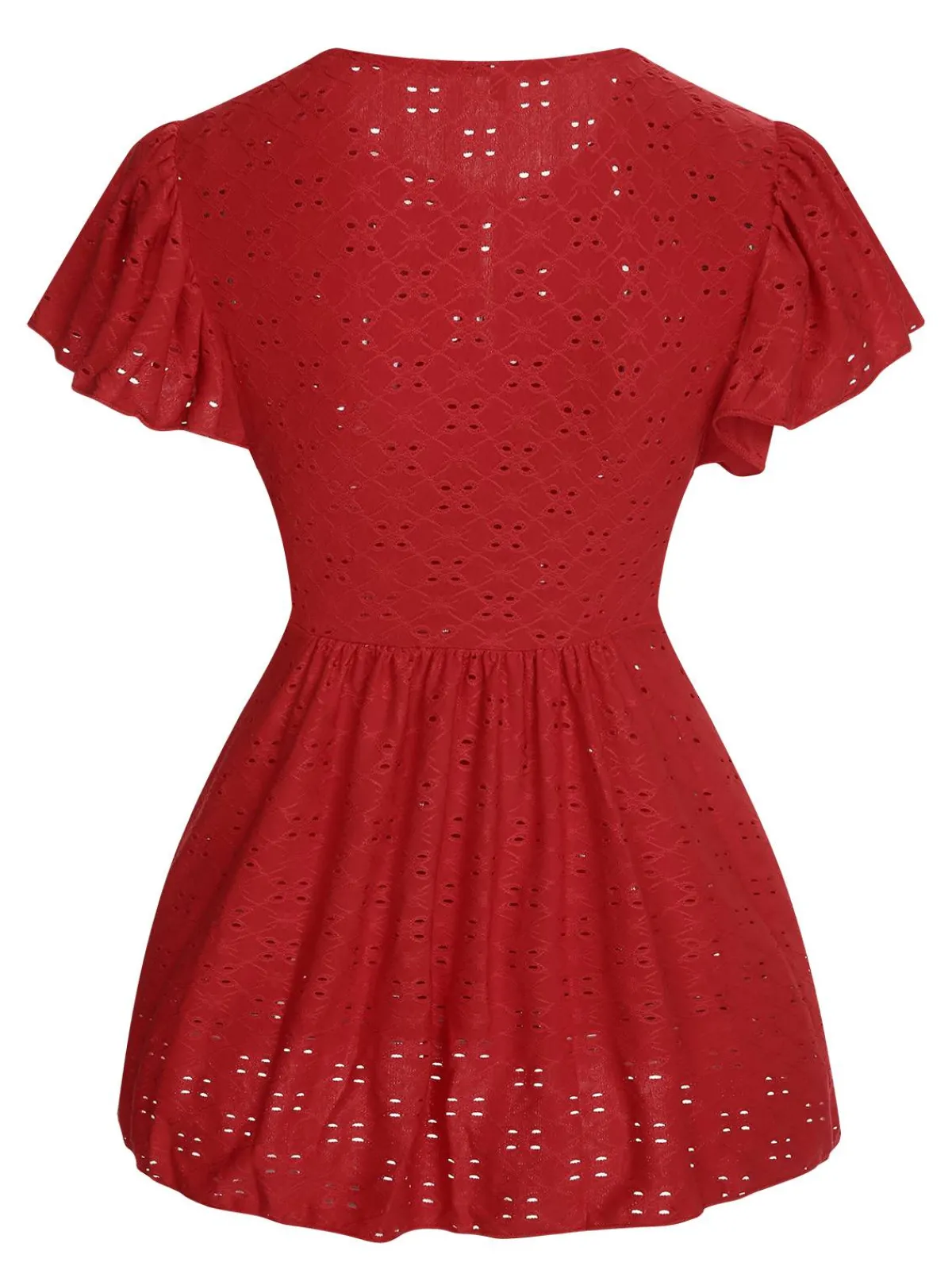 Sale Retro Stage 1940s Tie Front Eyelet Embroidered Blouse