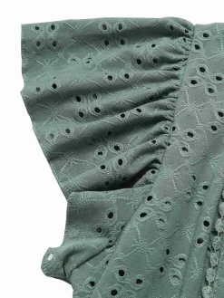 Sale Retro Stage 1940s Tie Front Eyelet Embroidered Blouse