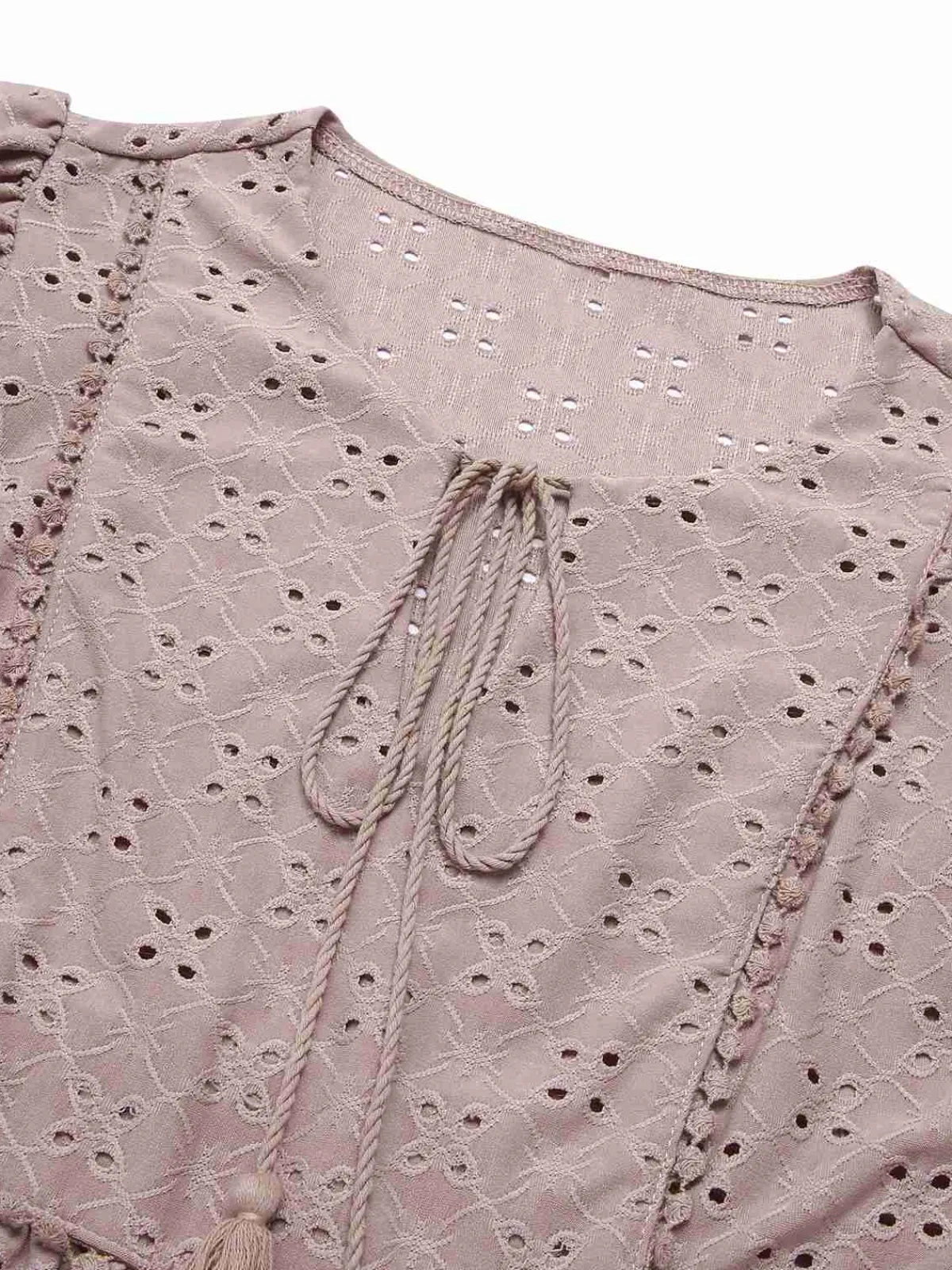 Sale Retro Stage 1940s Tie Front Eyelet Embroidered Blouse
