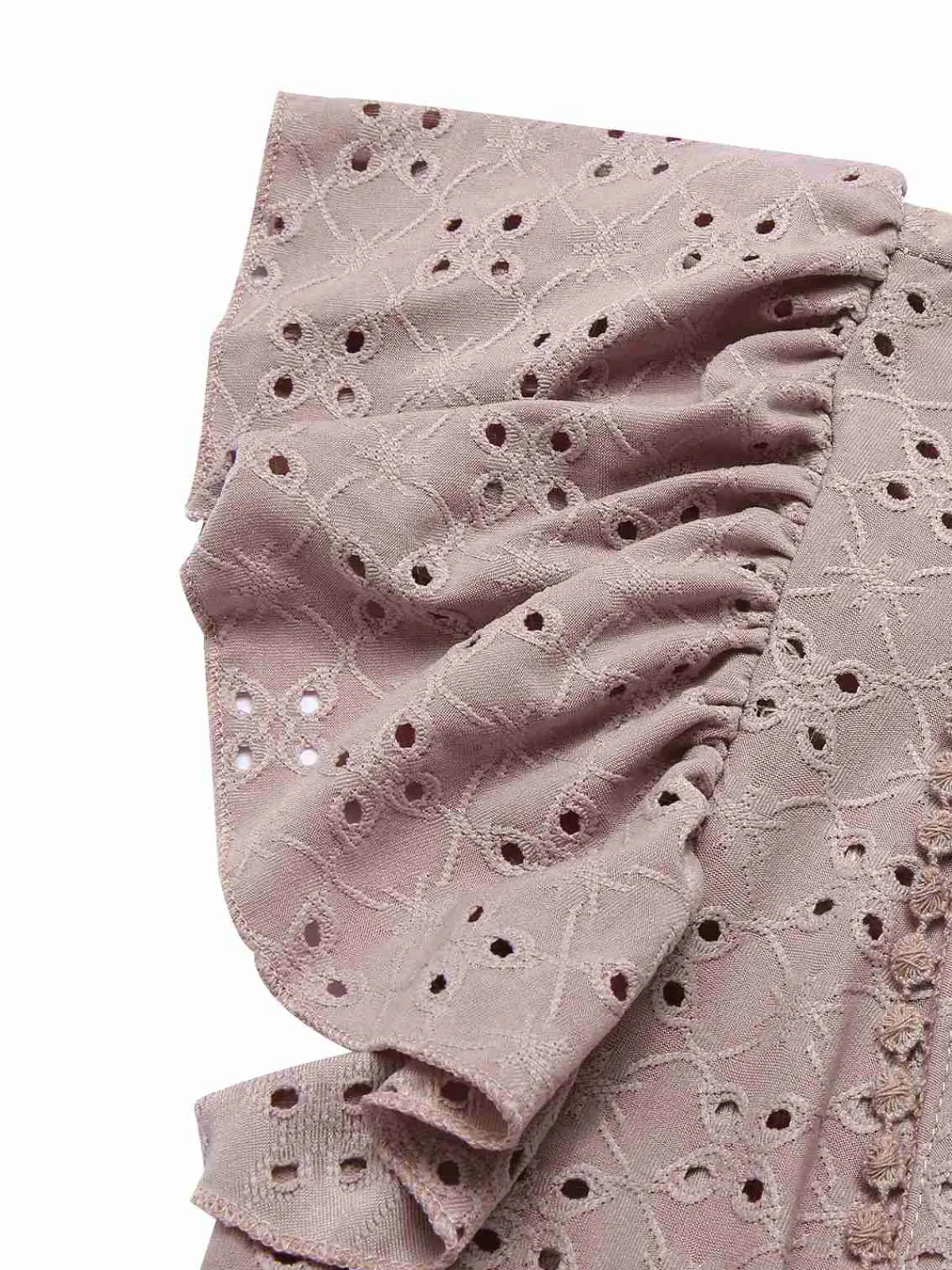Sale Retro Stage 1940s Tie Front Eyelet Embroidered Blouse