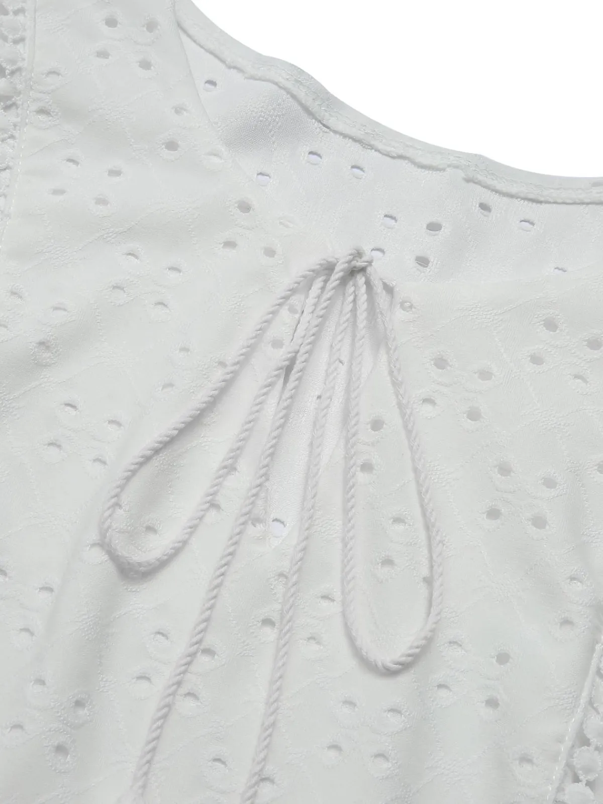 Sale Retro Stage 1940s Tie Front Eyelet Embroidered Blouse