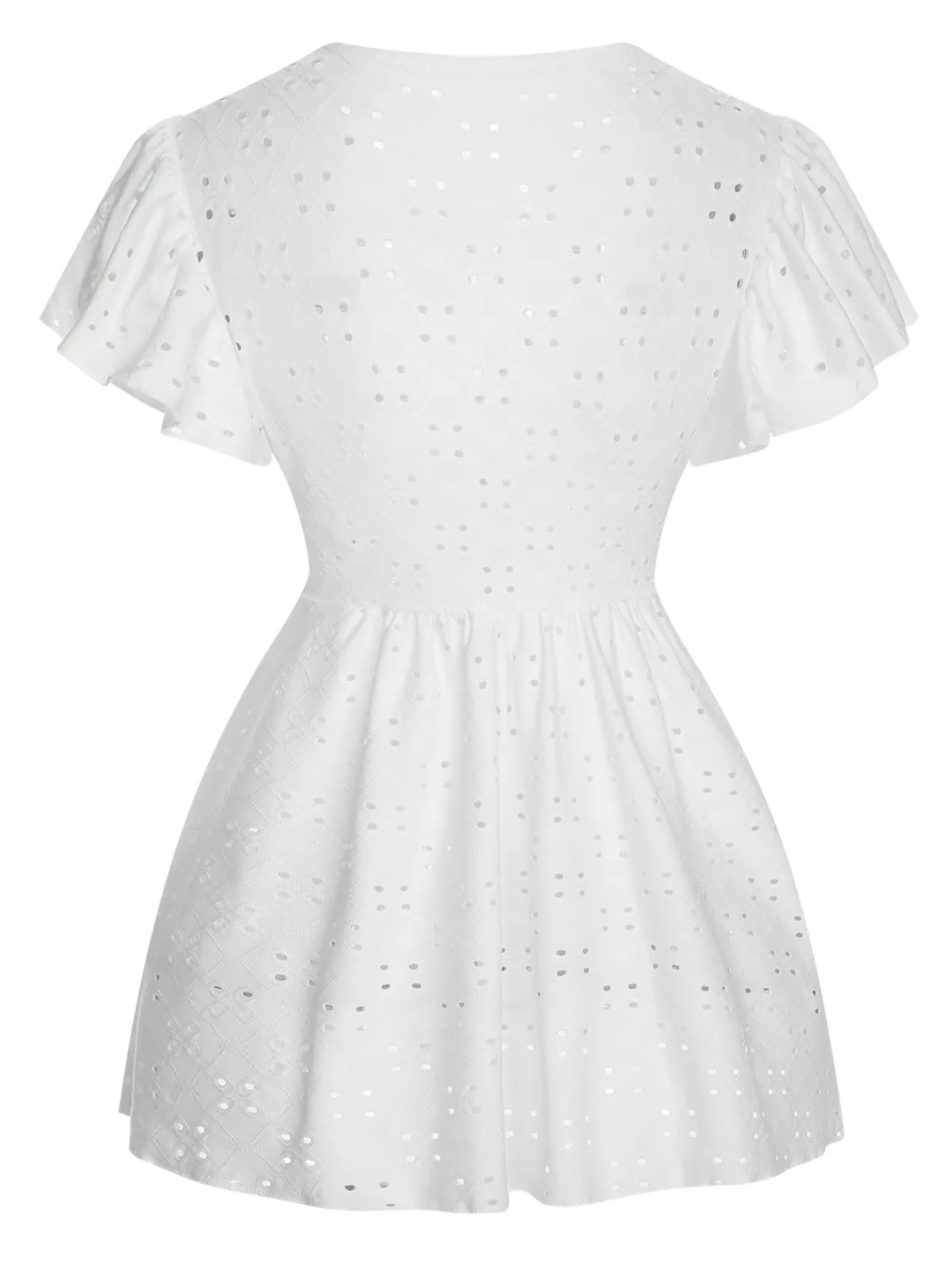 Sale Retro Stage 1940s Tie Front Eyelet Embroidered Blouse