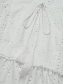 Sale Retro Stage 1940s Tie Front Eyelet Embroidered Blouse