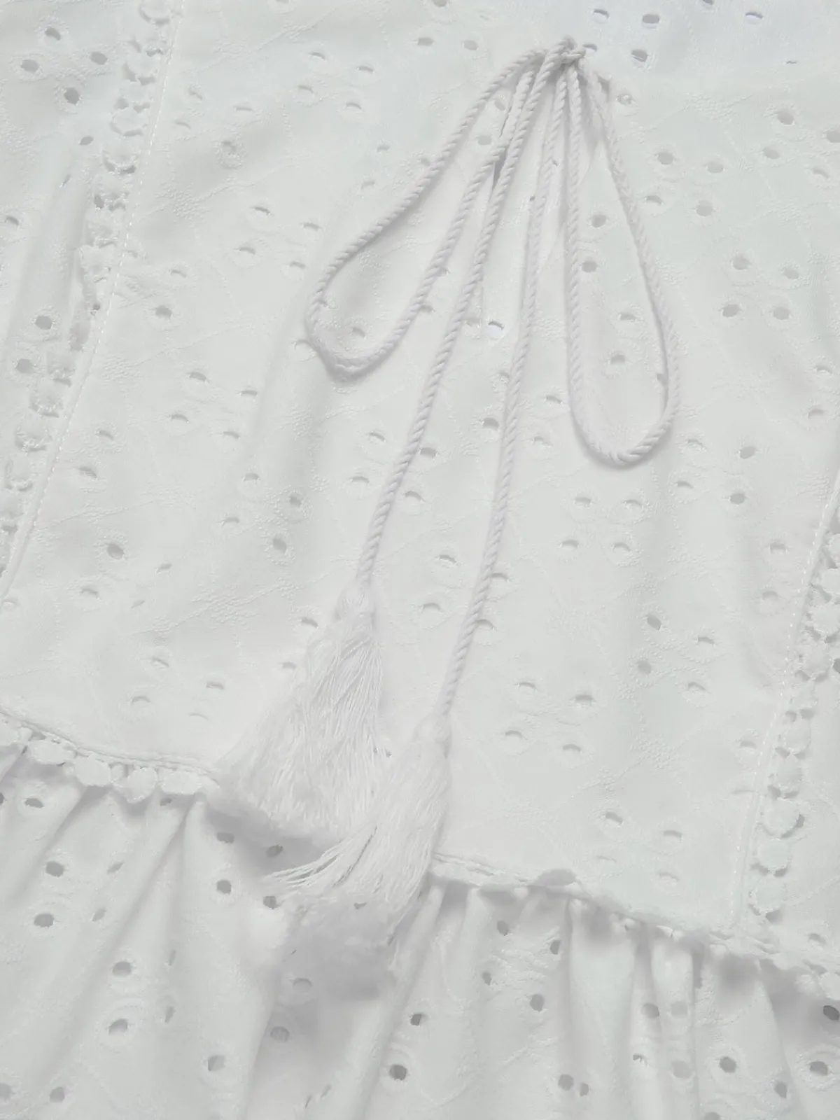 Sale Retro Stage 1940s Tie Front Eyelet Embroidered Blouse